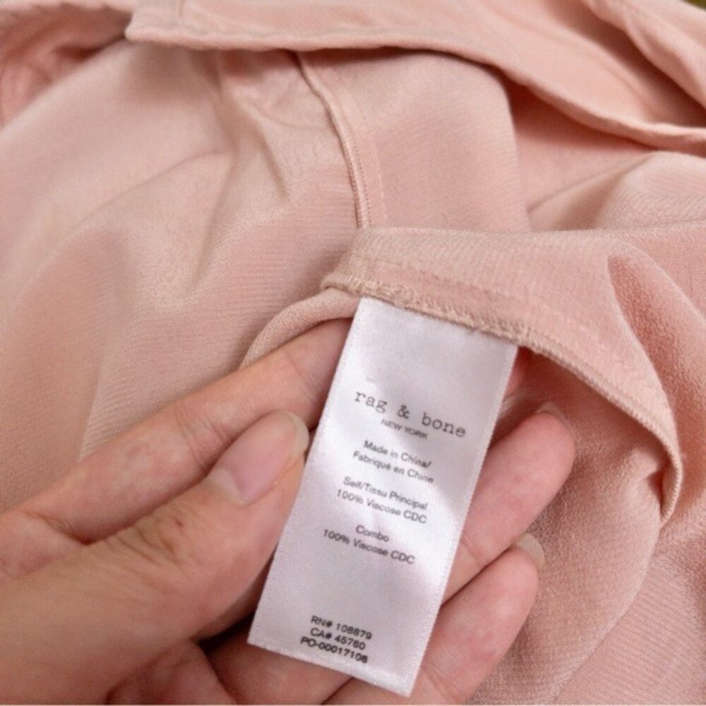 rag & bone Dean Drape Front Blouse Shirt S Dusty Rose Twist Faux Wrap - Picture 13 of 13